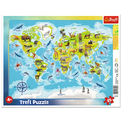 Puzzle 25 ramkowe Mapa Świata ze zwierzętami 31340