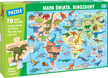 Puzzle 70 Mapa świata Dinozaury