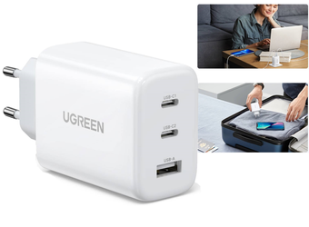 Ugreen szybka ładowarka sieciowa 2x USB Typ C / USB 65W PD3.0, QC3.0/4.0+ biała (CD275)