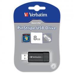 Verbatim USB flash disk, USB 2.0, 8GB, PinStripe, Store N Go, czarny, 49062, USB A, z wysuwanym złączem