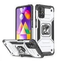 Wozinsky Ring Armor pancerne hybrydowe etui pokrowiec + magnetyczny uchwyt Samsung Galaxy M31s srebrny